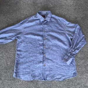 UNTUCKit Shirt Mens XL Blue 100% Linen Button Up Long‎ Sleeve Casual Summer